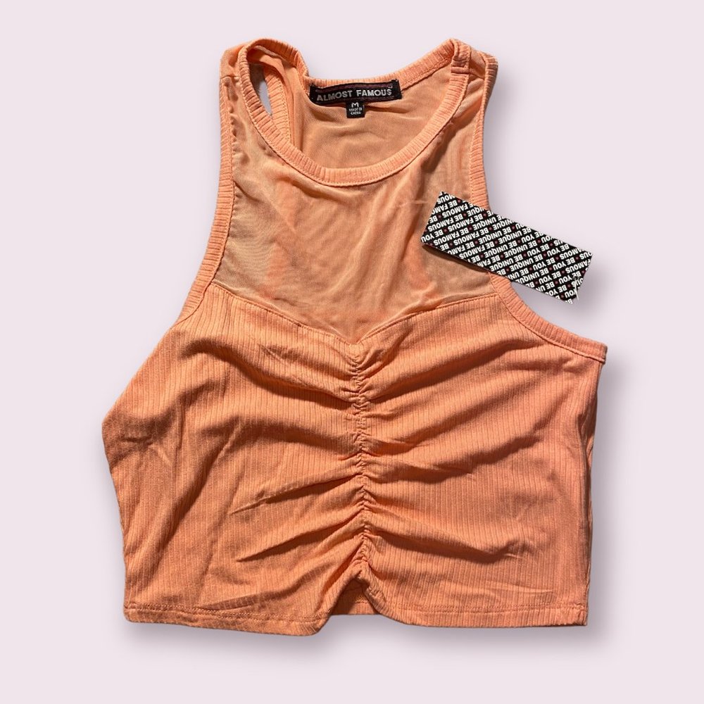 Peach Crop Tank Top with Mesh Panel